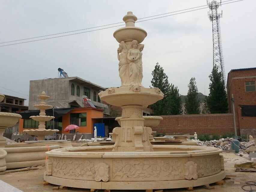 Carved Yellow Limestone Water Fountain